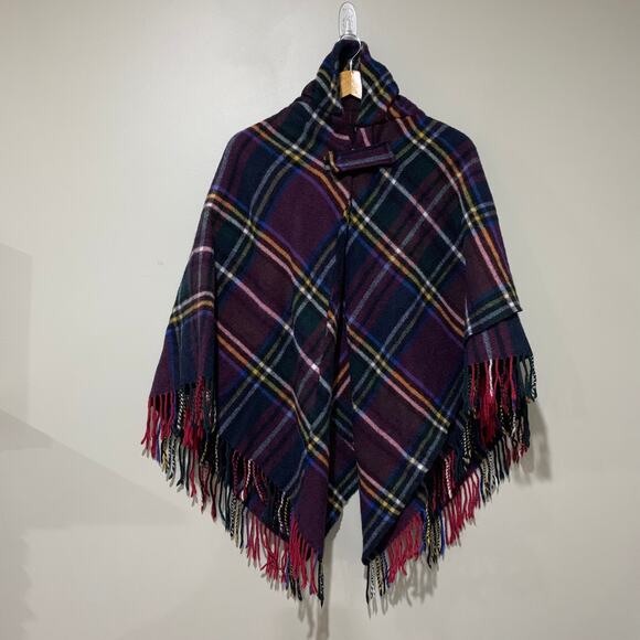 Luisa Brini Wool Plaid Fringe Poncho - Picture 9 of 9